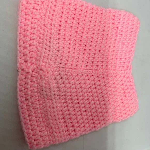 Handmade Crochet Light Pink Knit Cap w/Black Accent OS - Picture 10 of 11
